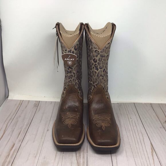 Ariat Womens Round Up Wide Square Toe Boots Pearl Brown Size 9 Animal Print - Picture 1 of 7